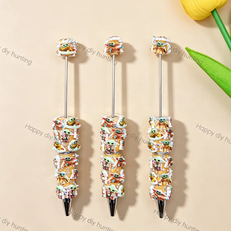 Cute cartoon character beadable pens for diy handmade stationery crafts wholesale baby green alien character design