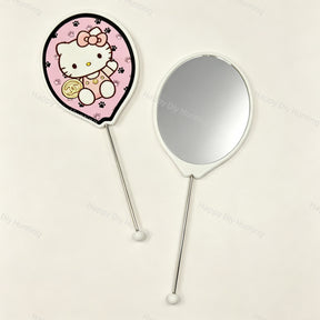 Balloon cartoon print beadable make‑up mirrors with keychain bar, blank handheld mirror with metal stem for DIY bead craft supplies