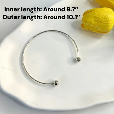 Adjustable silver beadable open metal bangle with round balls for DIY beaded bracelet jewelry making