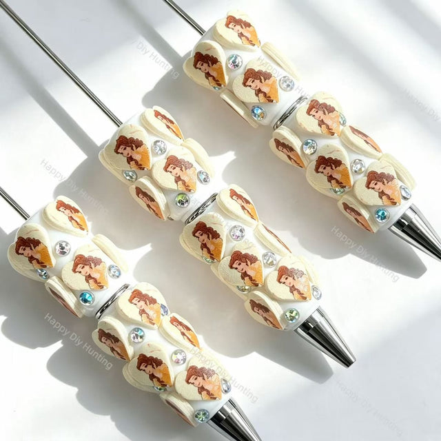 beige princess heart printed beadable pens fairytale theme for diy stationery and handmade gifts