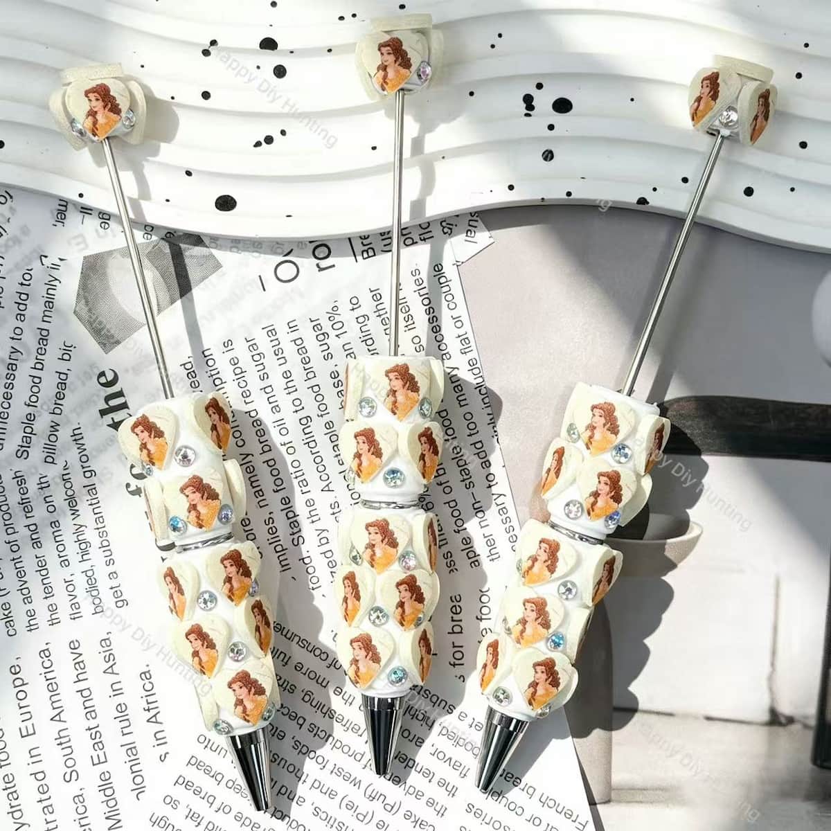 beige princess heart printed beadable pens fairytale theme for diy stationery and handmade gifts
