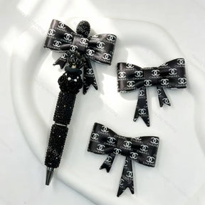Black cc pattern print bow silicone focal beads for DIY beadable pens