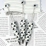 close-up black panther CP football beadable pen showing panther design and beadable barrel