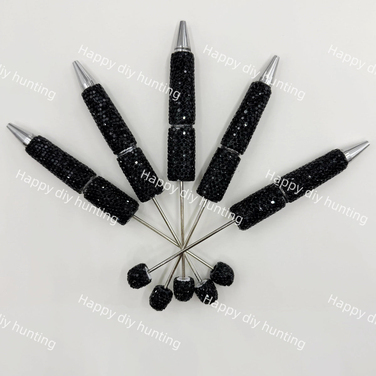 black rhinestone beadable pen blanks diy handmade stationery craft supplies wholesale glitter design