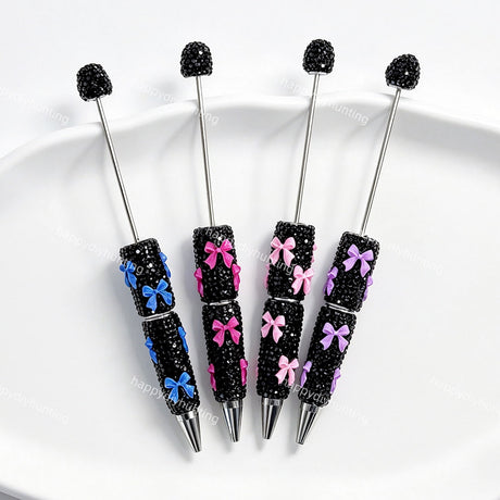 black rhinestone beadable pens with bow decoration wholesale for DIY custom crafts and personalized pens