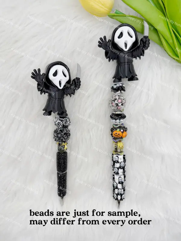No hole black slasher ghost knife pen toppers size display PVC charms match acrylic rhinestone beads for DIY beadable pens, keychains and bag accessories - happy diy hunting