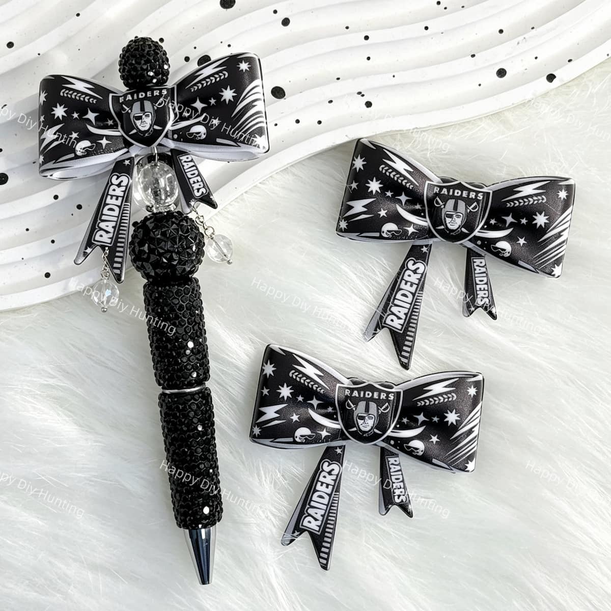 black-white LVR football theme bow silicone focal beads for DIY pens and sports-themed crafts