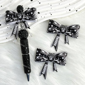 black-white LVR football theme bow silicone focal beads for DIY pens and sports-themed crafts