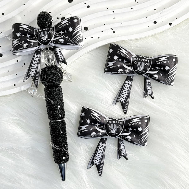 black-white LVR football theme bow silicone focal beads for DIY pens and sports-themed crafts