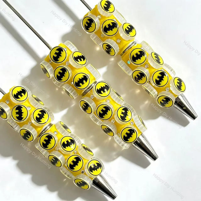 black yellow hero logo printed beadable pens for diy handmade craft projects
