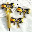 black-yellow striped PS football theme bow silicone focal beads for DIY pens and sports-themed crafts