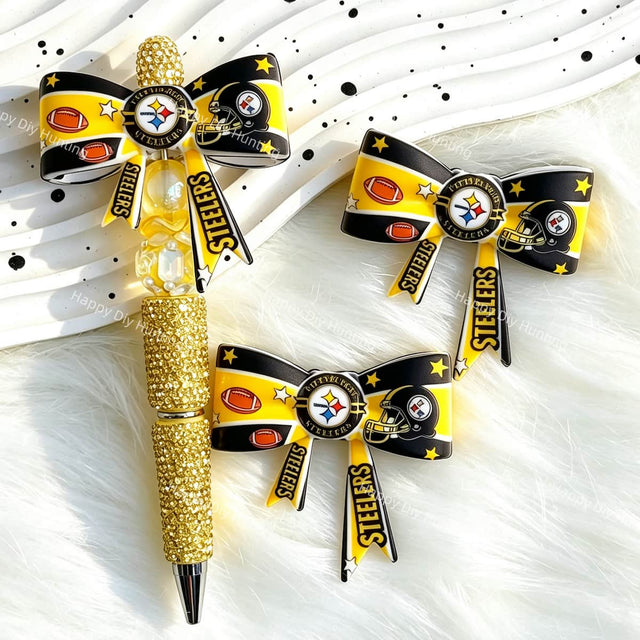 black-yellow striped PS football theme bow silicone focal beads for DIY pens and sports-themed crafts