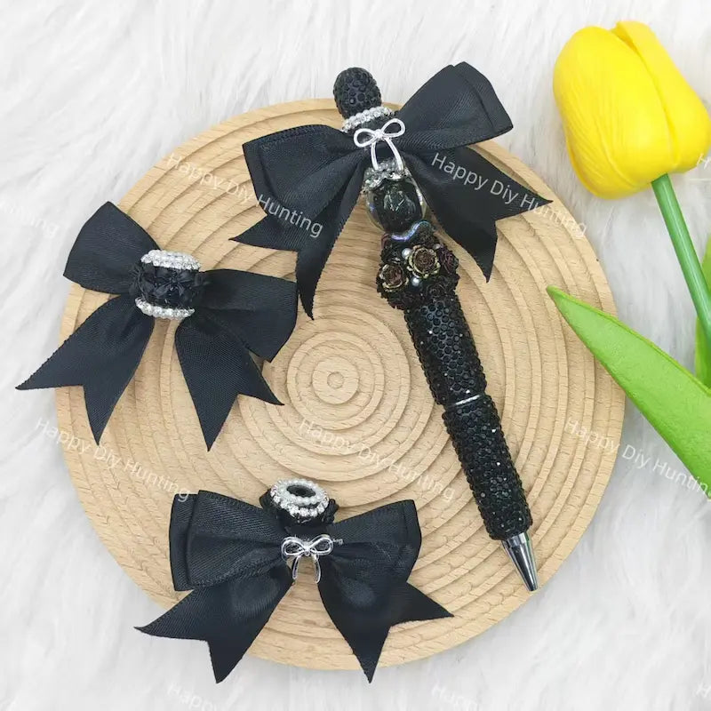 Bow shape fancy beads with Silky Ribbon for Pens
