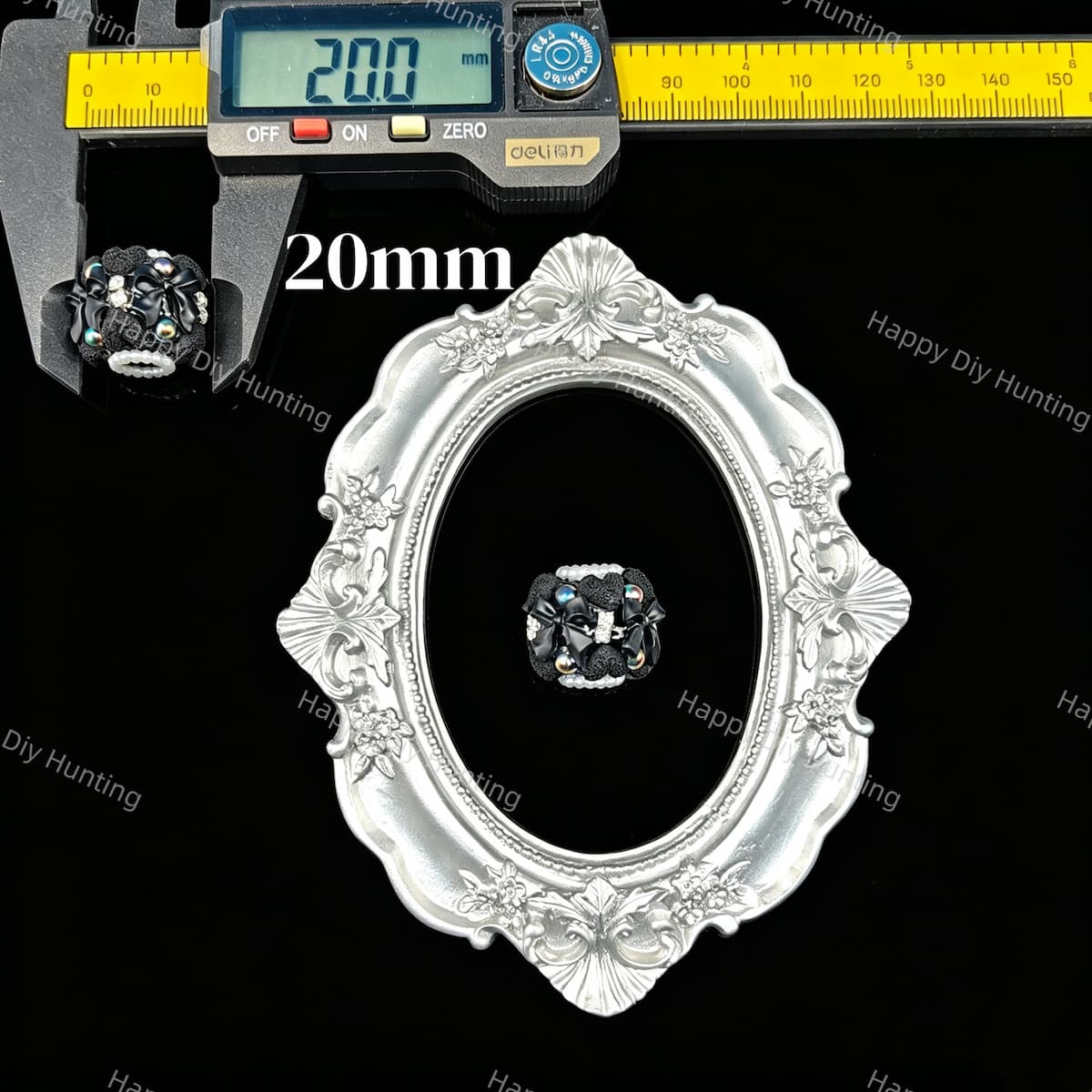 Black bow heart rhinestone beads 20mm, ornate craft beads for beadable pen DIY supplies