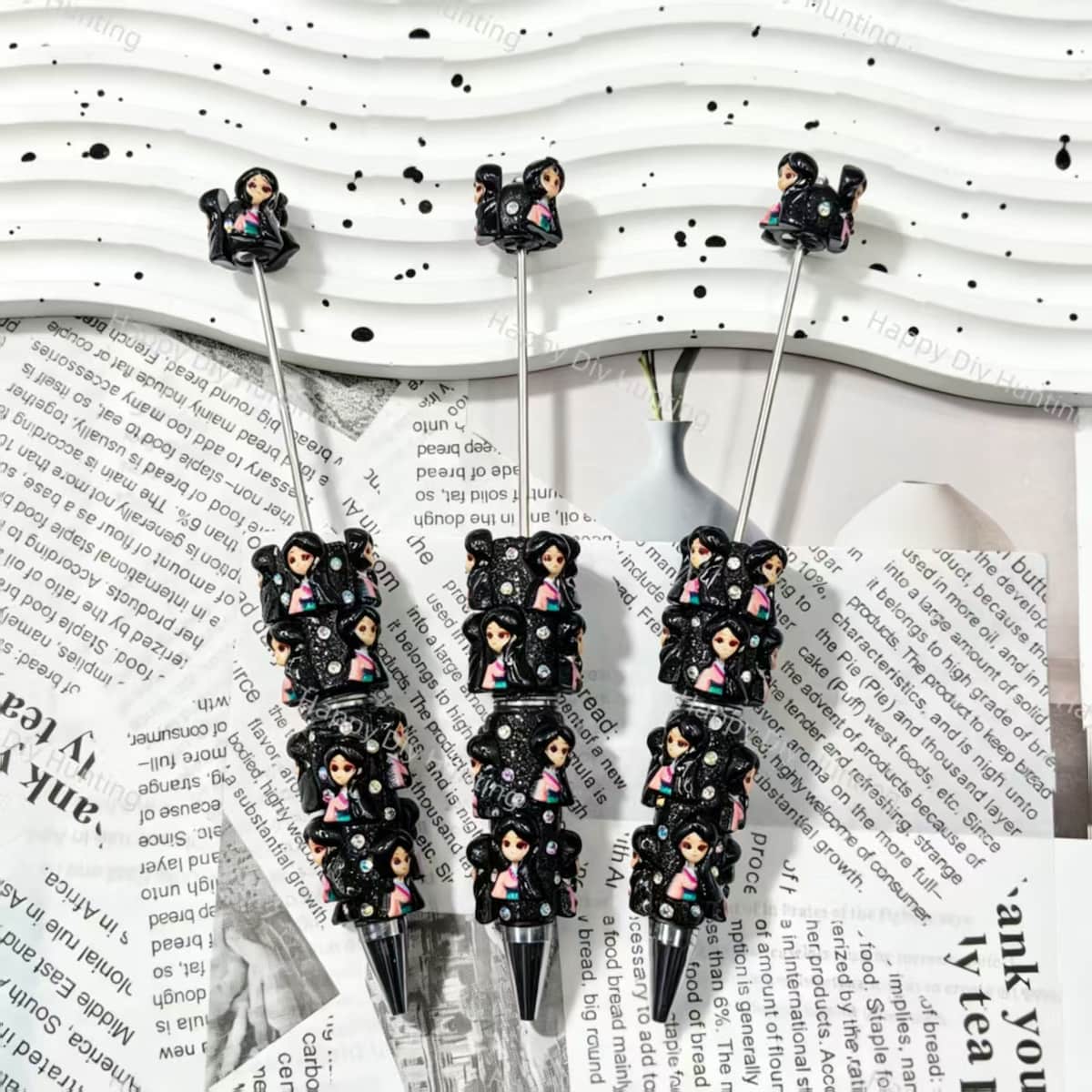 black doll focal bead beadable pens character theme for diy stationery and handmade gifts