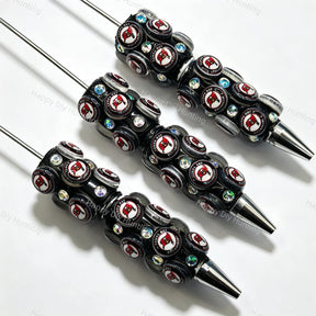 Black football emblem print beadable pens, rhinestone‑decorated diy craft pen blanks