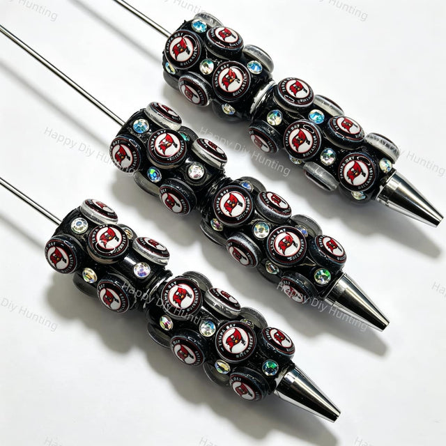 Black football emblem print beadable pens, rhinestone‑decorated diy craft pen blanks