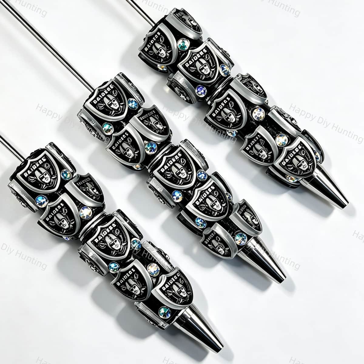 Black‑silver Raiders NFL Team sports beadable pens, decorative diy pen blanks with rhinestone accents for handmade craft supplies