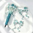 Blue gift bear print bow silicone focal beads for DIY beadable pens