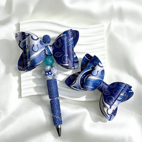 blue horseshoe IC football print bow beads for DIY beadable pens and sports-themed crafts