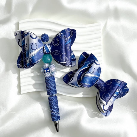 blue horseshoe IC football print bow beads for DIY beadable pens and sports-themed crafts
