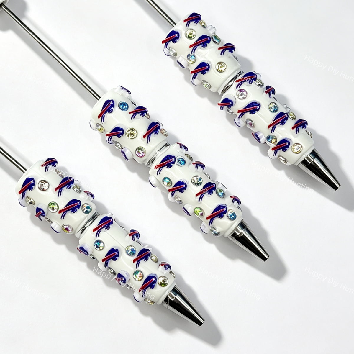 blue-red running bison BB football team sports beadable pens wholesale for DIY fan crafts and custom pens