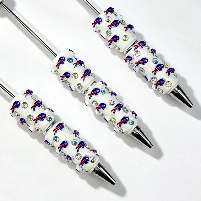 blue-red running bison BB football team sports beadable pens wholesale for DIY fan crafts and custom pens