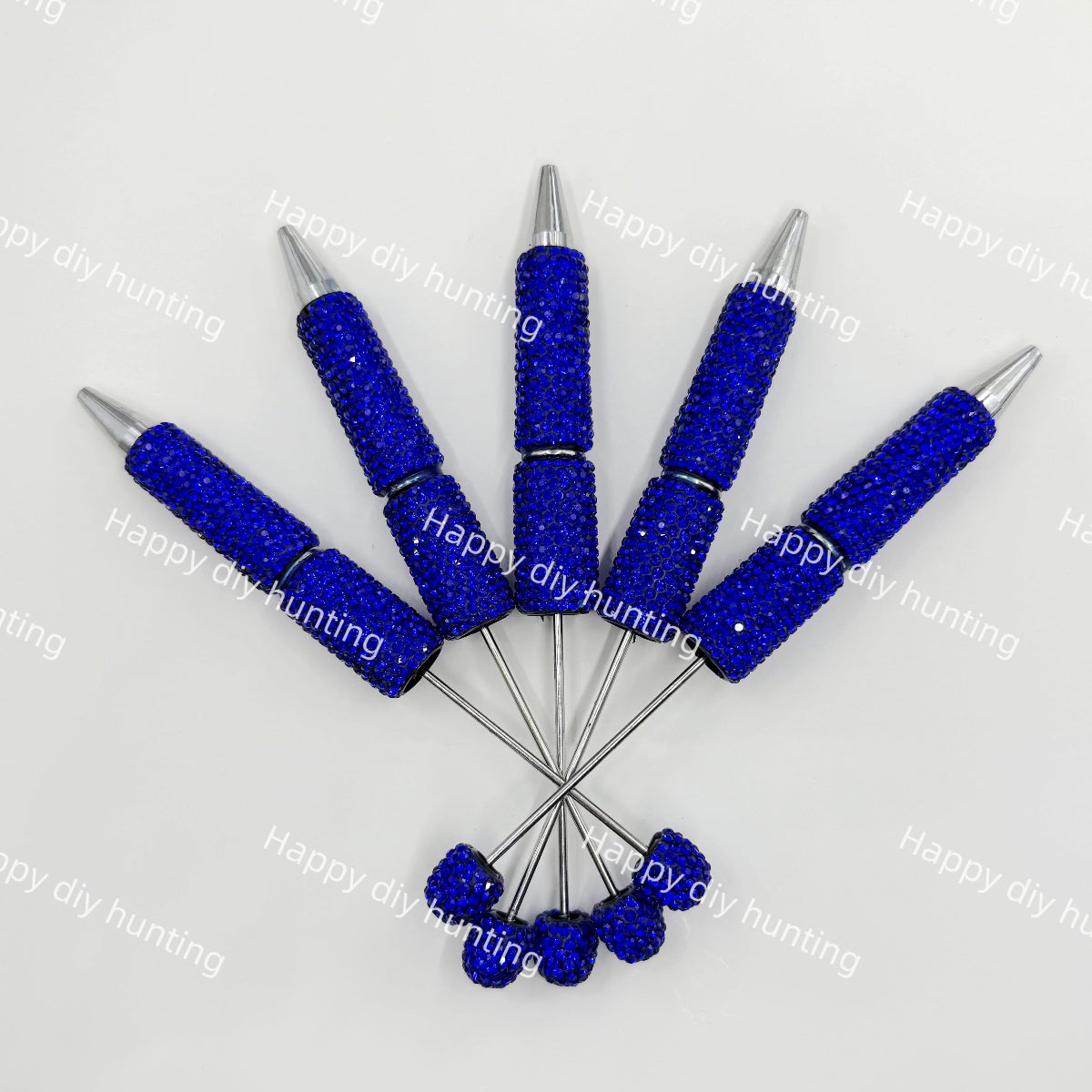blue rhinestone beadable pen blanks diy handmade stationery craft supplies wholesale glitter design