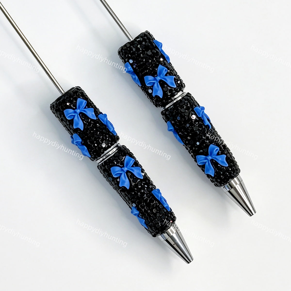 blue rhinestone beadable pen with bow decoration wholesale for DIY custom crafts and personalized pens