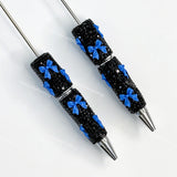blue rhinestone beadable pen with bow decoration wholesale for DIY custom crafts and personalized pens