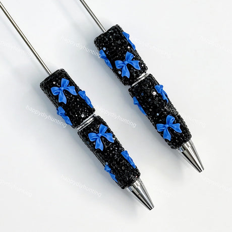 blue rhinestone beadable pen with bow decoration wholesale for DIY custom crafts and personalized pens
