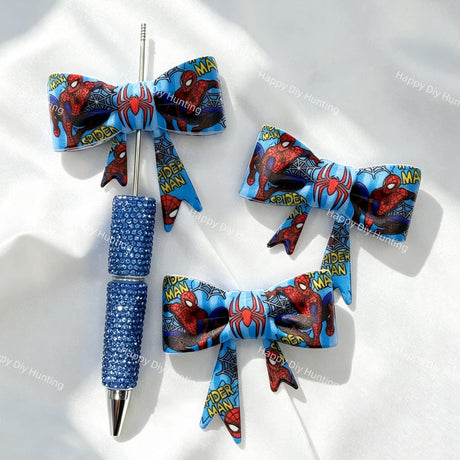blue stripe red spider bow silicone focal beads for DIY pens and spooky-themed handmade crafts