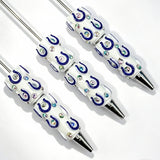 blue-white horseshoe IC football print bow beads wholesale for DIY beadable pens and fan crafts