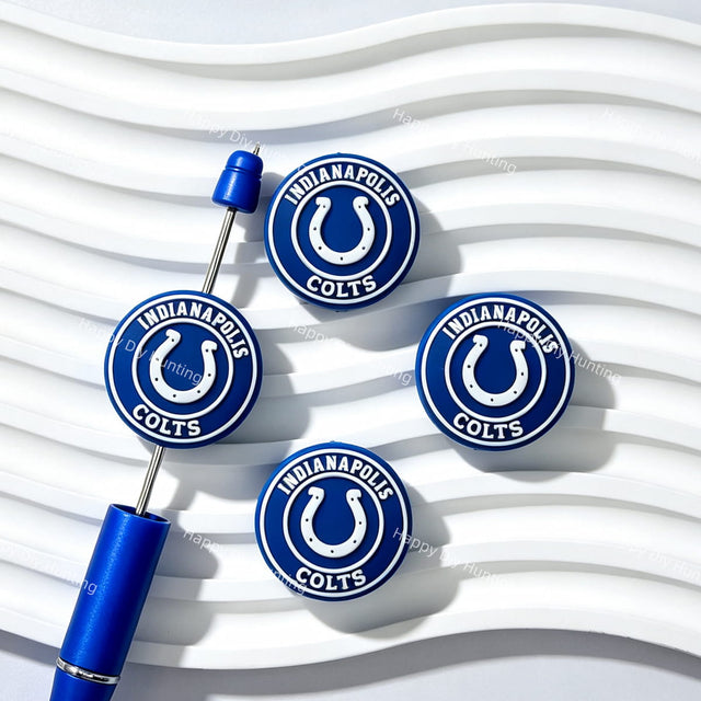blue-white horseshoe IC football team silicone focal beads for DIY beadable pens and sports crafts