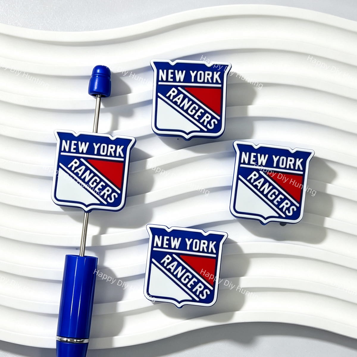 blue white shield shape NYR silicone focal beads for DIY beadable pens and jewelry crafts