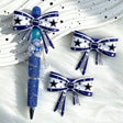 blue-white stripe DC football theme bow silicone focal beads for DIY pens and sports-themed crafts