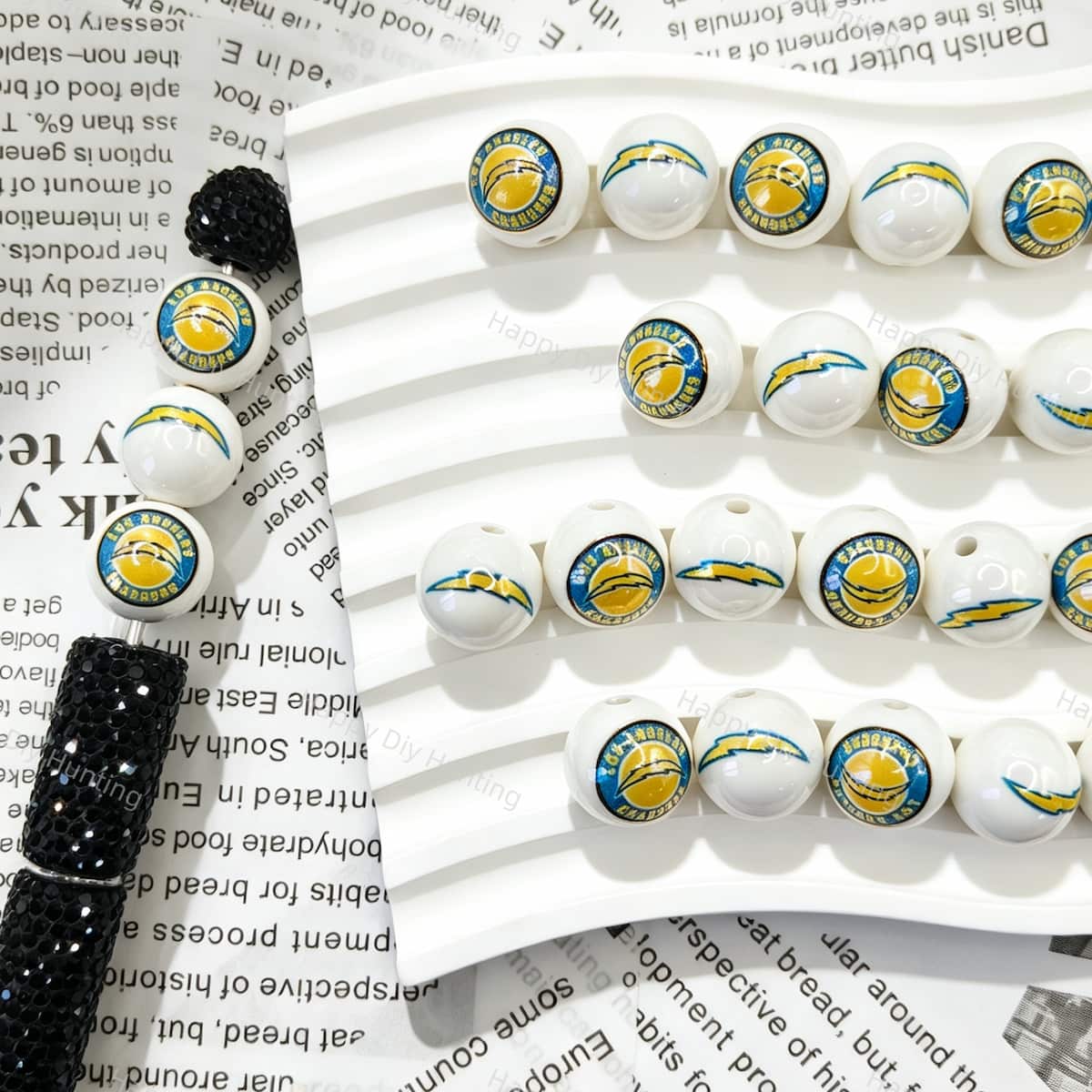 Blue Yellow LA Football Team Print Round Acrylic Beads for beadable pen DIY craft projects