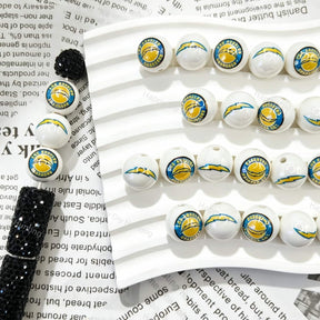 Blue Yellow LA Football Team Print Round Acrylic Beads for beadable pen DIY craft projects
