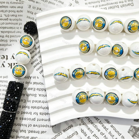 Blue Yellow LA Football Team Print Round Acrylic Beads for beadable pen DIY craft projects