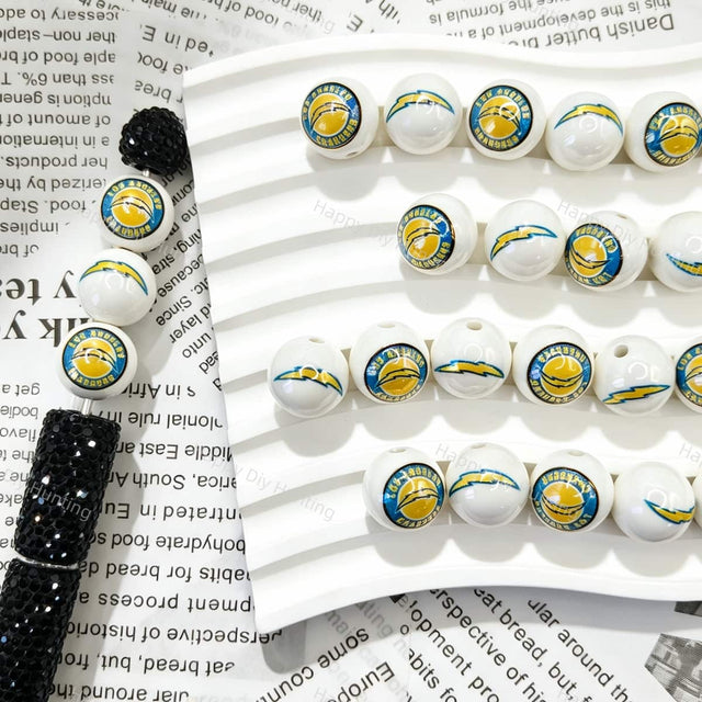 Blue Yellow LA Football Team Print Round Acrylic Beads for beadable pen DIY craft projects