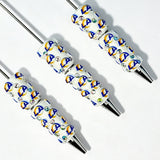 blue yellow ring letter LA*R football team sports beadable pens wholesale for DIY fan crafts and custom pens