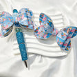 Blue cartoon elephant print bow focal beads, decorative printed bow ornaments for beadable pen and keychain DIY craft supplies
