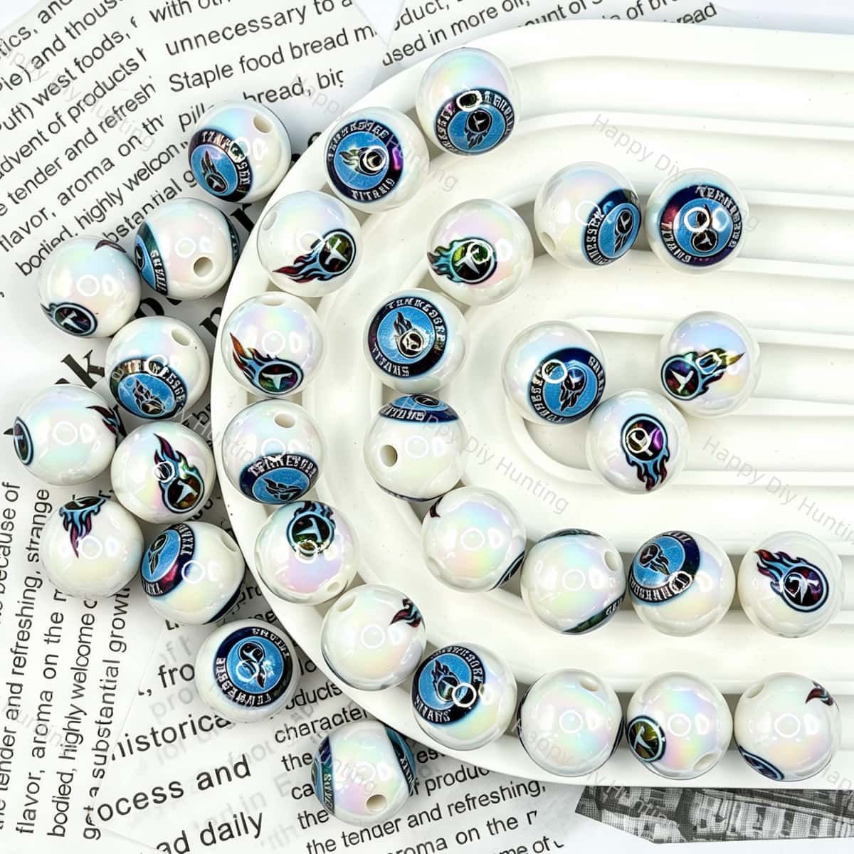 blue TEN football team print acrylic beads for beadable pens and sport themed diy jewelry