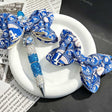 Blue‑white LA baseball print bow beads, decorative PU bow charms for beadable pens and handmade DIY craft projects
