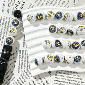 Blue Yellow LA Sport Logo Print Round Acrylic Beads for beadable pen DIY craft projects