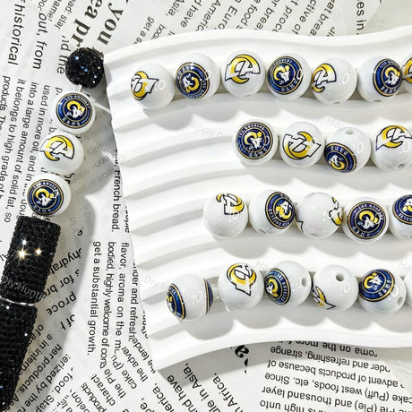 Blue Yellow LA Sport Logo Print Round Acrylic Beads for beadable pen DIY craft projects