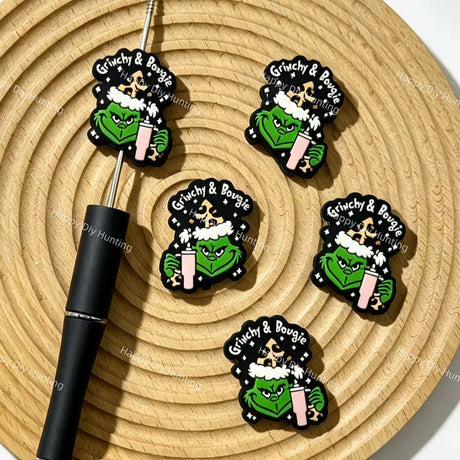 bougie holiday green character silicone focal beads for DIY pens and trendy Christmas-themed handmade crafts