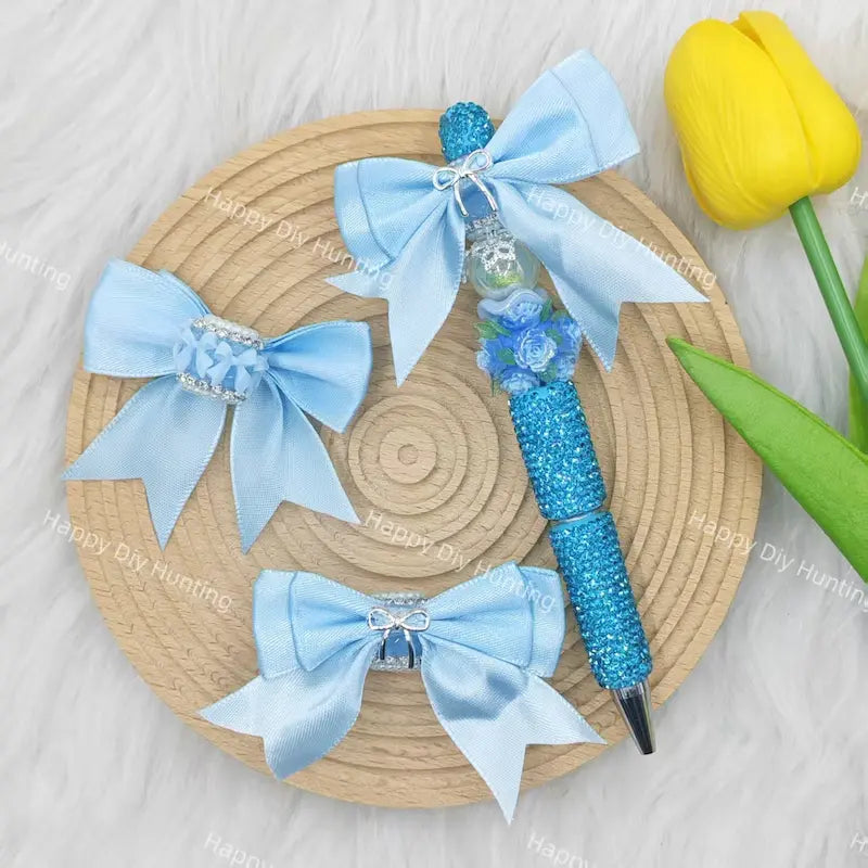 Bow shape fancy beads with Silky Ribbon for Pens