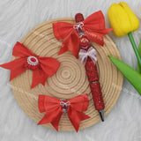Bow shape fancy beads with Silky Ribbon for Pens