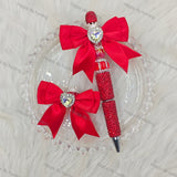 Heart shape fancy beads with bow and Pens